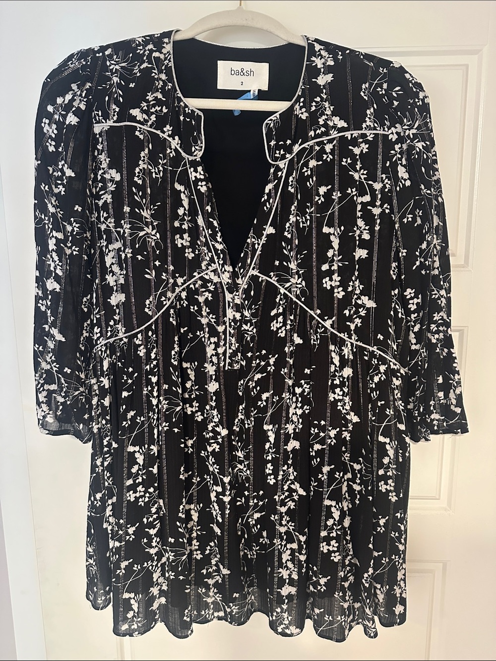 ba&sh Black and White Floral Tunic Blouse